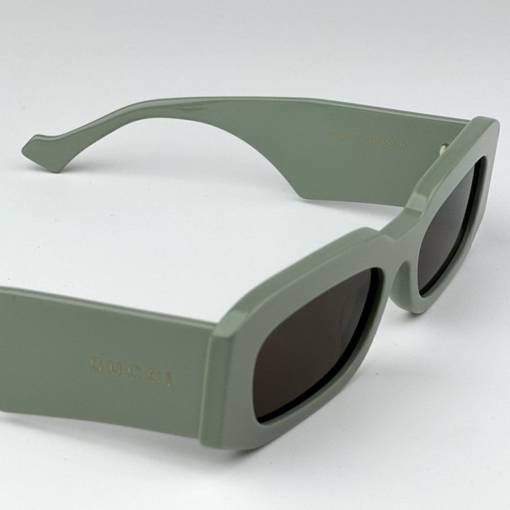 Gucci Sage Green Rectangular Sunglasses with Dark Brown Lenses - Picture 11 of 12